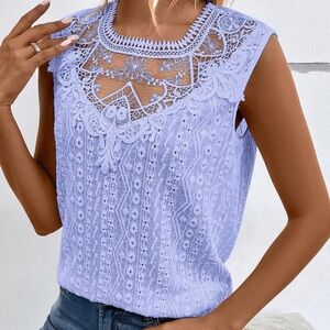 New lilac lace insert sleeveless tank top